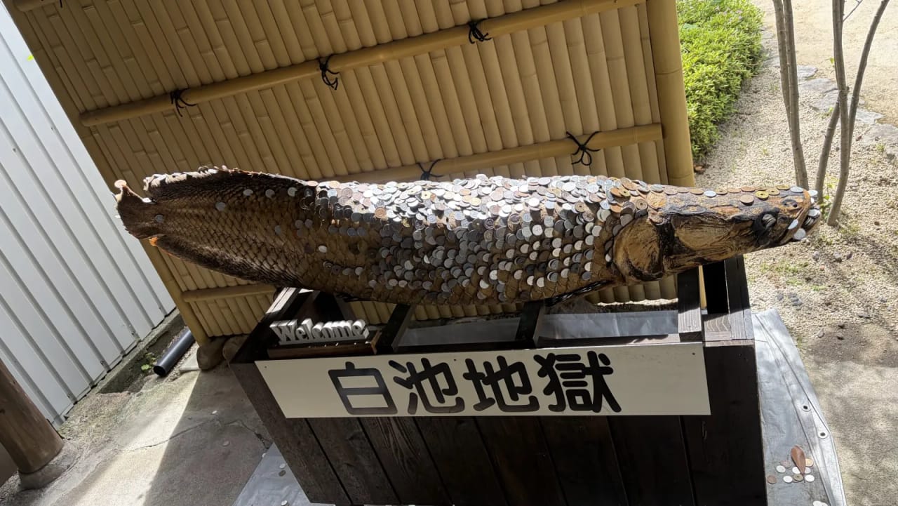 Fish statue with coins